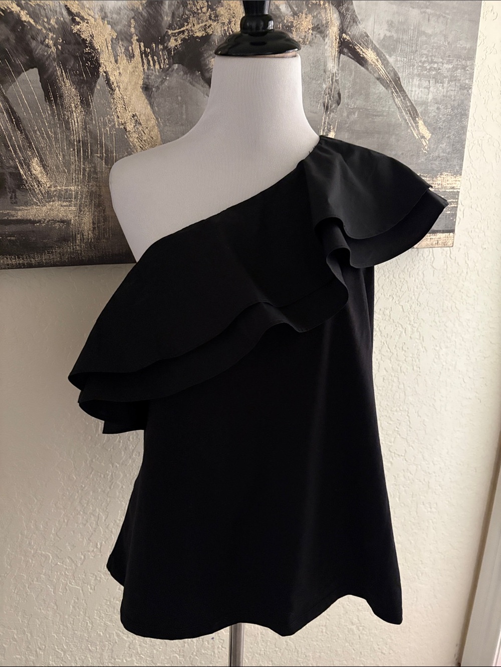 Marc New York One-Shoulder Ruffle Black Top